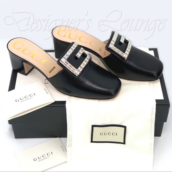 NEW GUCCI Madelyn Crystal G Leather
Mules Slides - Picture 3 of 5